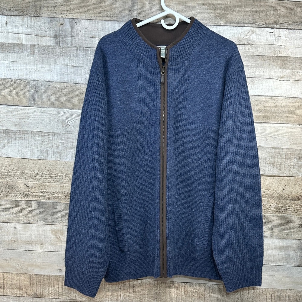 LL Bean NWT Mens Waterfowl 100% Merino Navy Lambswool Full Zip Cardigan size XXL